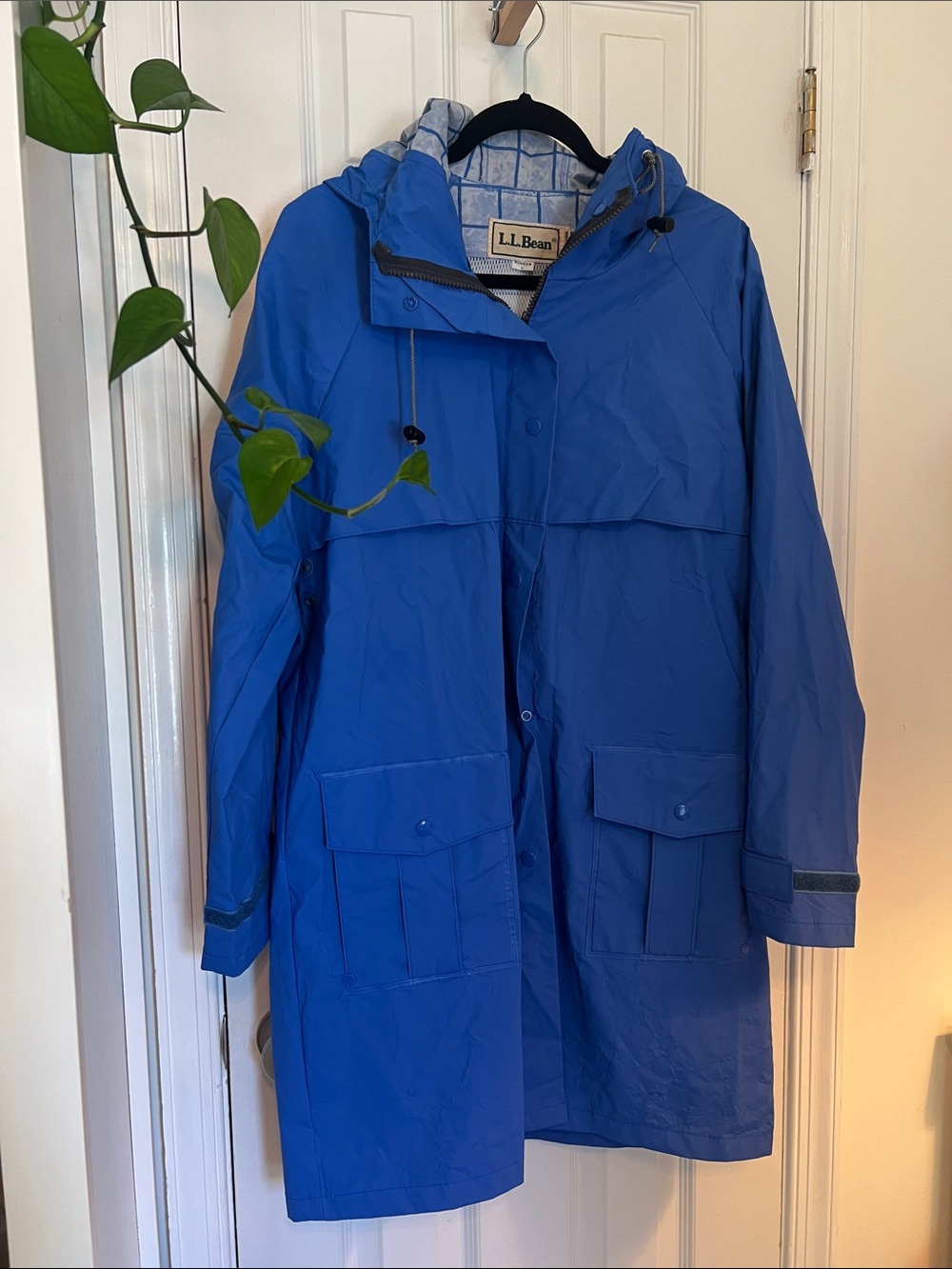 L.L. Bean Bright Blue Hooded Rain Trench Coat